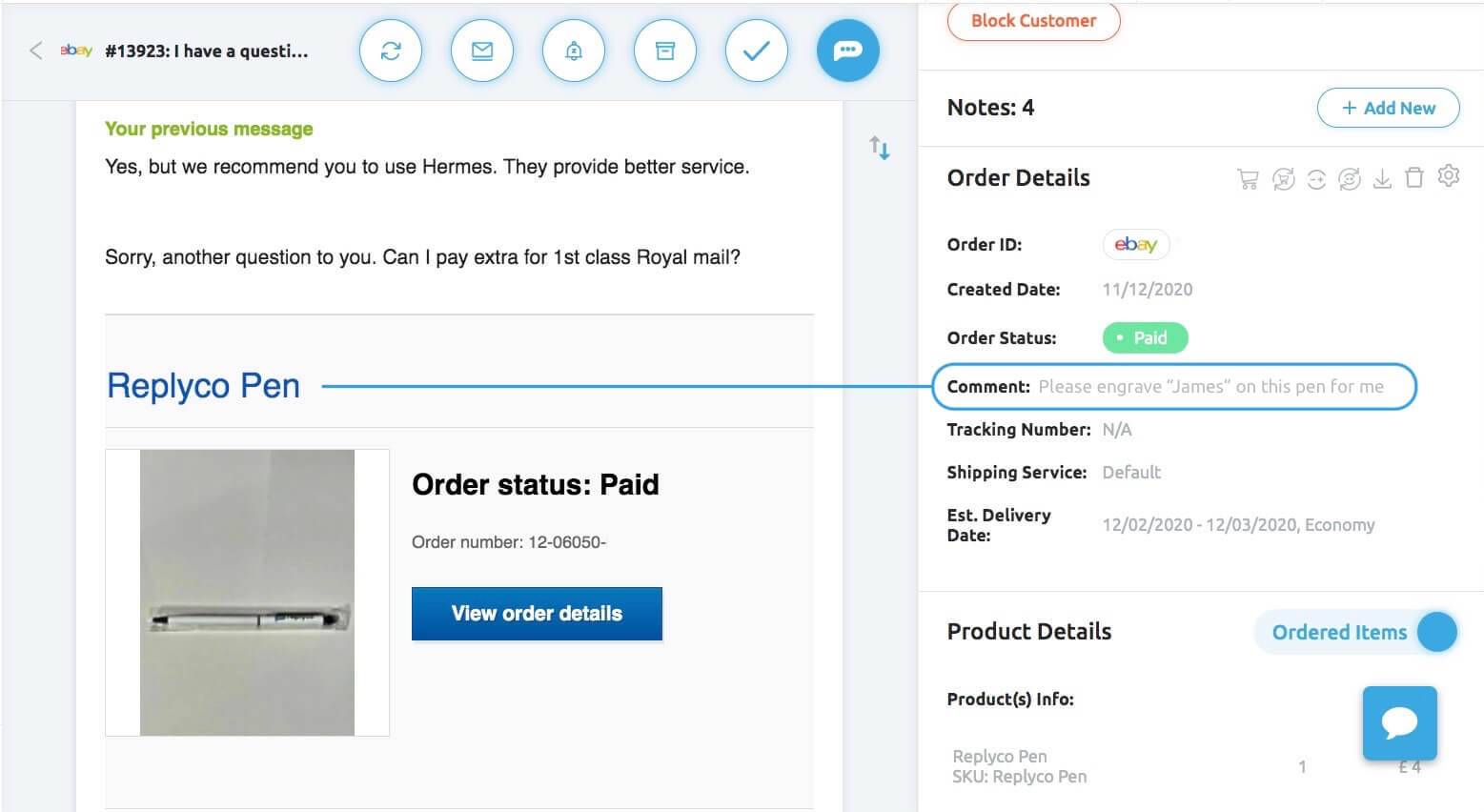 Make custom order requests on eBay - Replyco Helpdesk Software for eCommerce