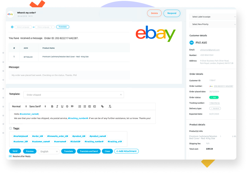 Manage eBay buyer messages & order data